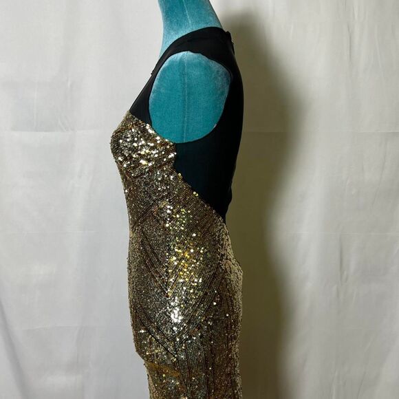 Y2K Bebe Women's Gold Sequin Bodycon Party Dress xs - Picture 2 of 8